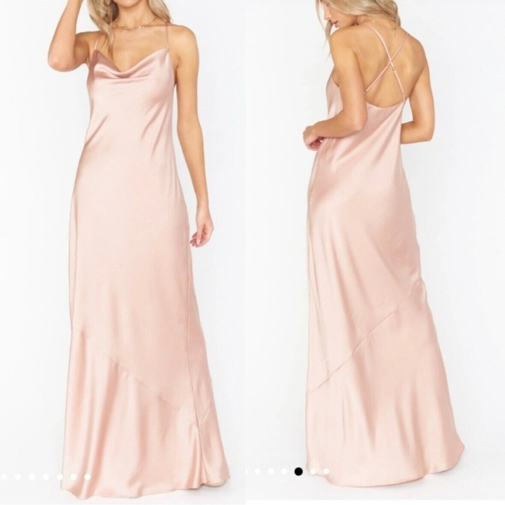 show me your mumu tuscany‎ maxi slip dress rose gold luxe satin women size small